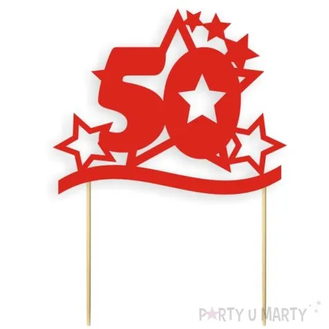 topper papierowy urodziny 50 stars czerwona 17 cm