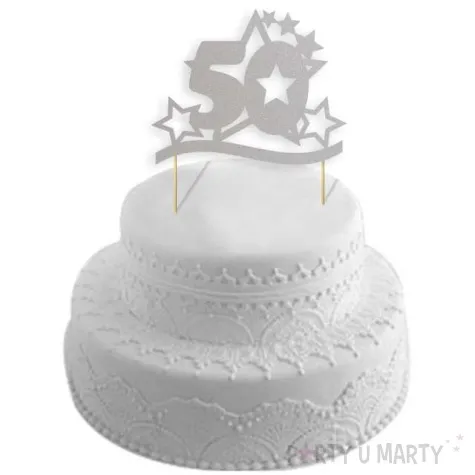 topper papierowy urodziny 50 stars srebrna 17 cm