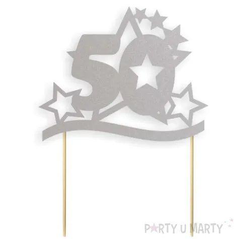 topper papierowy urodziny 50 stars srebrna 17 cm