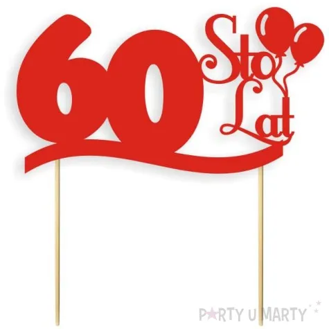 topper papierowy urodziny 60 czerwona 17 cm