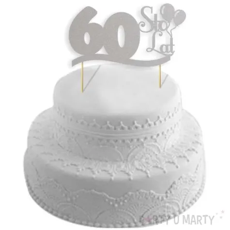 topper papierowy urodziny 60 srebrna 17 cm