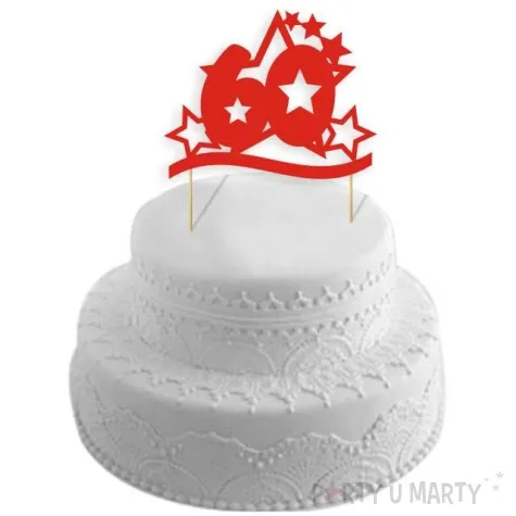 topper papierowy urodziny 60 stars czerwona 17 cm