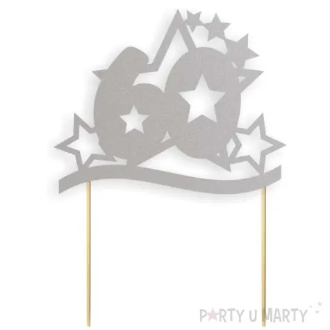 topper papierowy urodziny 60 stars srebrna 17 cm