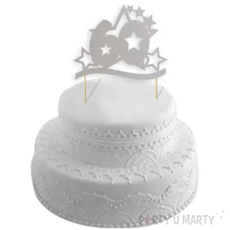 topper papierowy urodziny 60 stars srebrna 17 cm