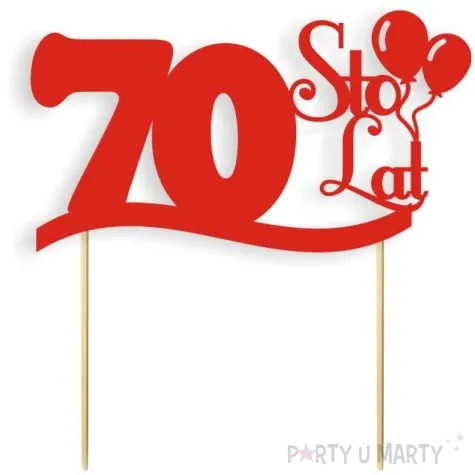 topper papierowy urodziny 70 czerwona 17 cm