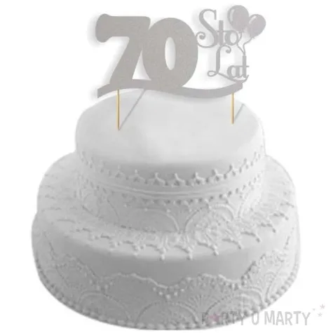 topper papierowy urodziny 70 srebrna 17 cm