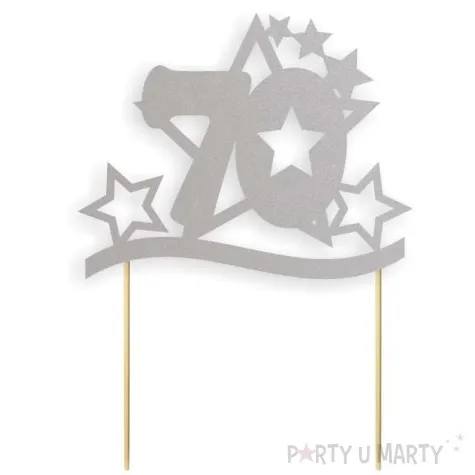 topper papierowy urodziny 70 stars srebrna 17 cm