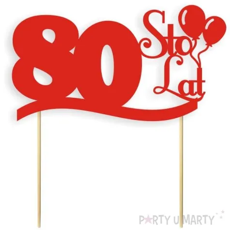 topper papierowy urodziny 80 czerwona 17 cm