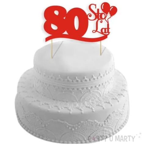topper papierowy urodziny 80 czerwona 17 cm