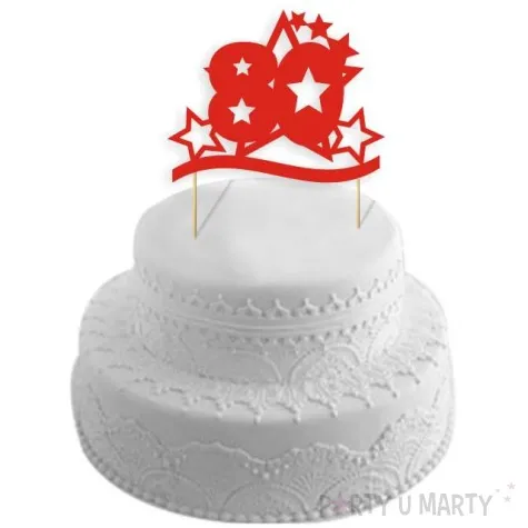 topper papierowy urodziny 80 stars czerwona 17 cm