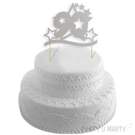 topper papierowy urodziny 90 stars srebrna 17 cm