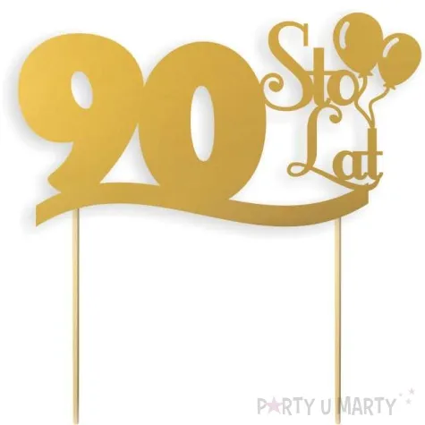 topper papierowy urodziny 90 zloty 17 cm