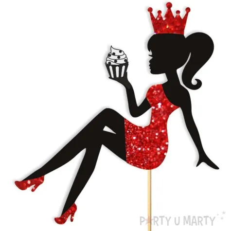 topper papierowy urodziny hot laska z babeczka czarny czerwony brokat 14 x 19 cm