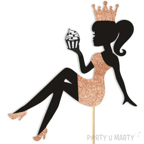 topper papierowy urodziny hot laska z babeczka czarny rose gold brokat 14 x 19 cm