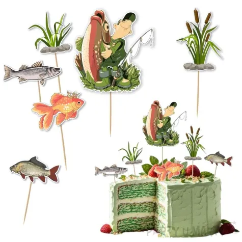 topper papierowy wedkarz i zlota rybka 6 szt