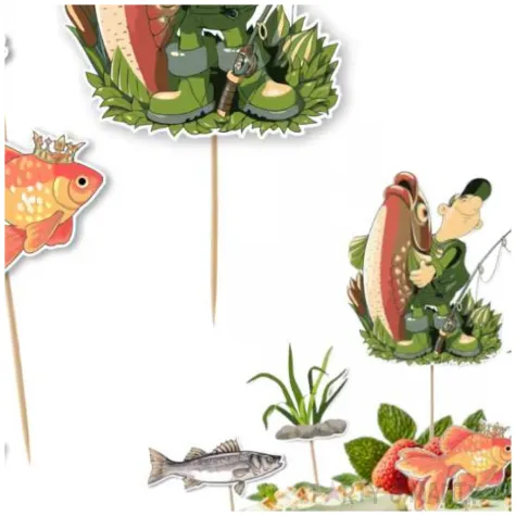 topper papierowy wedkarz i zlota rybka 6 szt