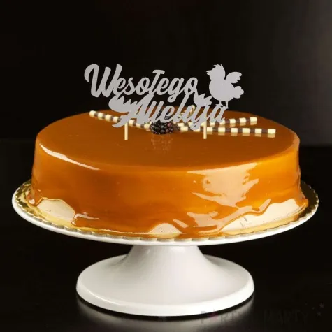 topper papierowy wesolego alleluja z kurczakiem srebrny 15 cm