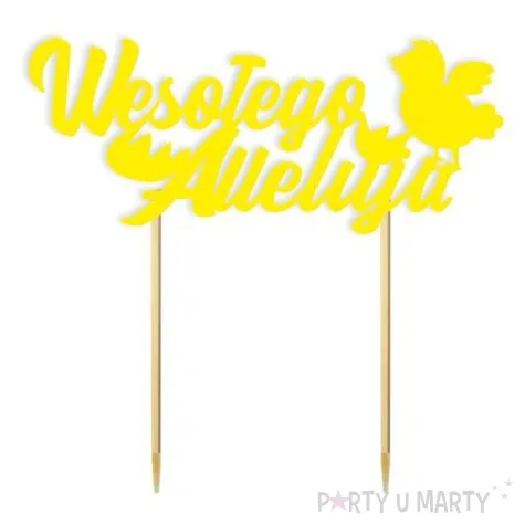 topper papierowy wesolego alleluja z kurczakiem zolty 15 cm