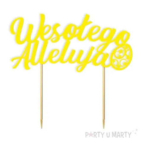 topper papierowy wesolego alleluja z pisanka zolty 16 cm