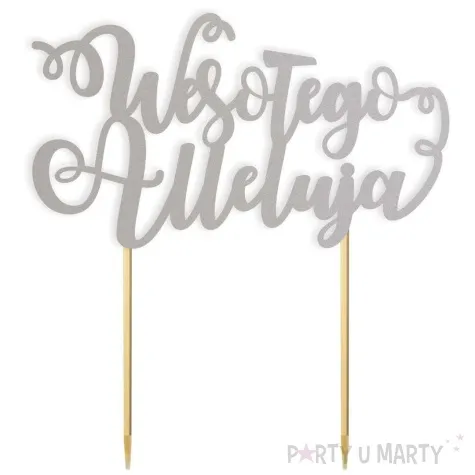 topper papierowy wesolego alleluja z zawijasem srebrny 17 5 cm