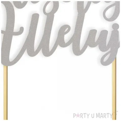 topper papierowy wesolego alleluja z zawijasem srebrny 17 5 cm