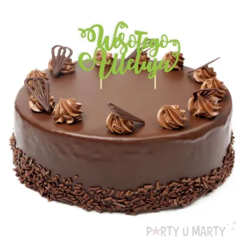 topper papierowy wesolego alleluja z zawijasem zielony 17 5 cm