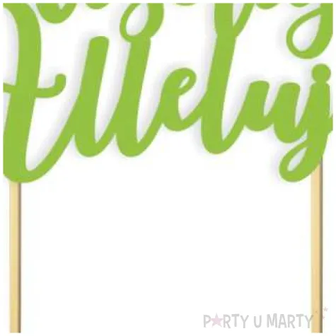 topper papierowy wesolego alleluja z zawijasem zielony 17 5 cm