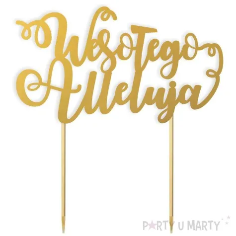 topper papierowy wesolego alleluja z zawijasem zloty 17 5 cm