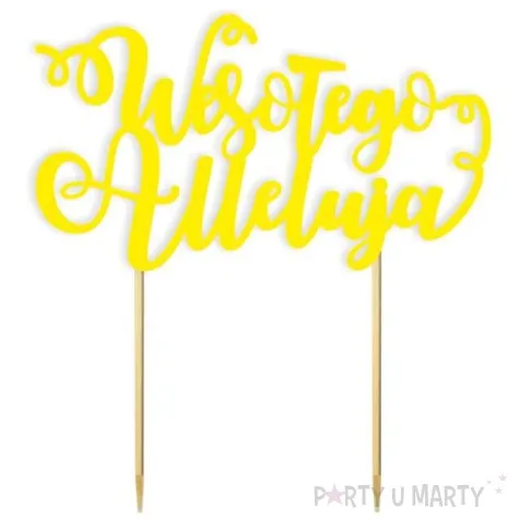 topper papierowy wesolego alleluja z zawijasem zolty 17 5 cm