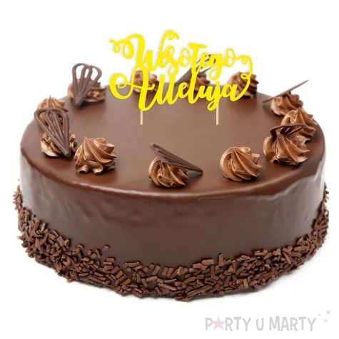 topper papierowy wesolego alleluja z zawijasem zolty 17 5 cm