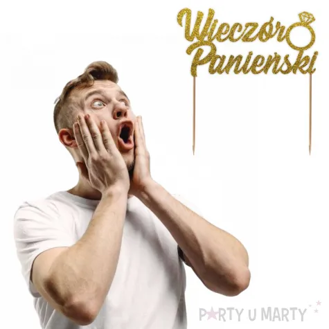 topper papierowy wieczor panienski z pierscionkiem zloty brokat 15 5 x 16 cm