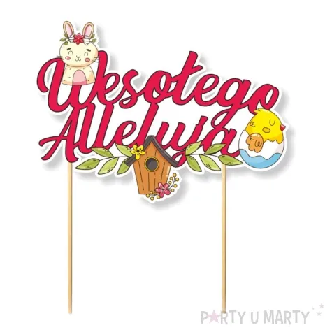 topper papierowy wielkanocna radosc wesolego alleluja czerwony 17x15 cm
