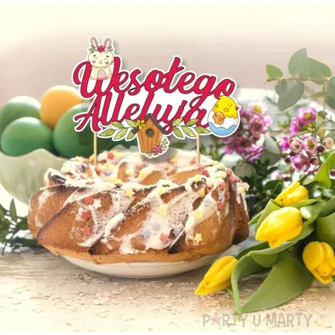 topper papierowy wielkanocna radosc wesolego alleluja czerwony 17x15 cm