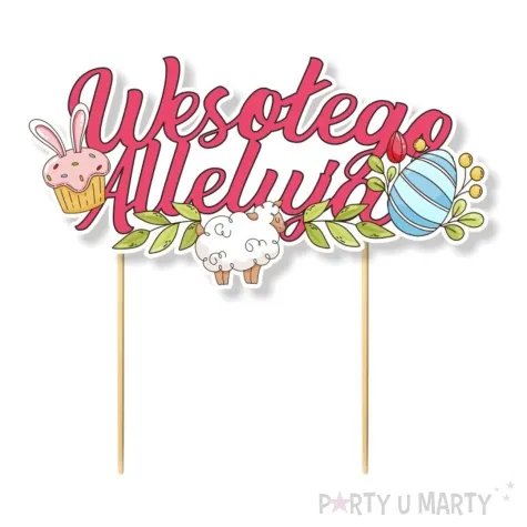 topper papierowy wielkanocna radosc wesolego alleluja rozowy 17x15 cm