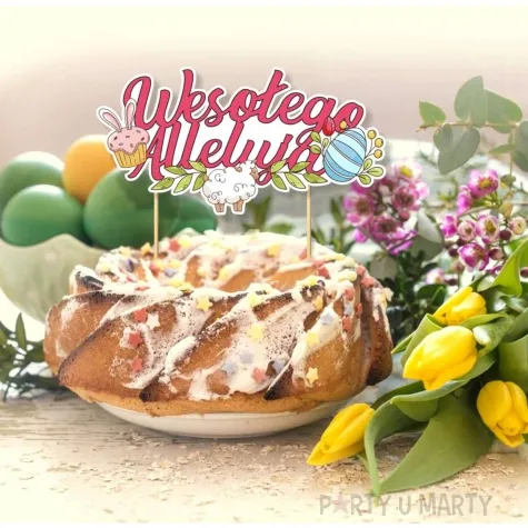 topper papierowy wielkanocna radosc wesolego alleluja rozowy 17x15 cm