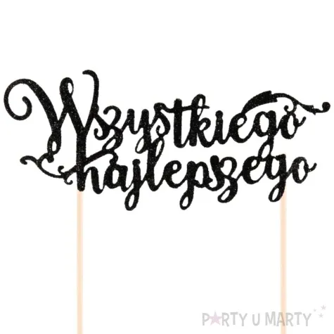 topper papierowy wszystkiego najlepszego czarny brokat partypal 19 cm