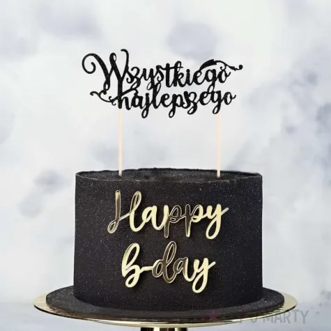 topper papierowy wszystkiego najlepszego czarny brokat partypal 19 cm