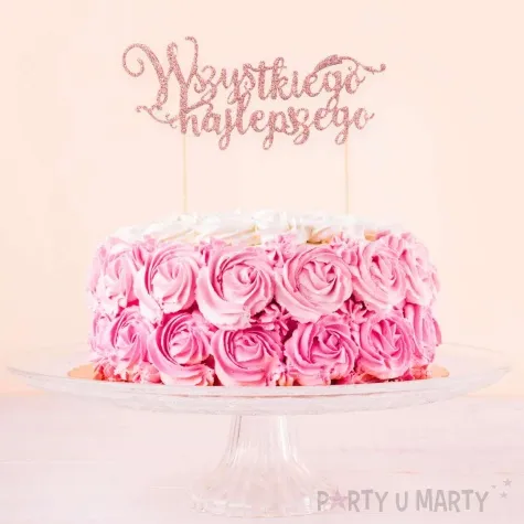 topper papierowy wszystkiego najlepszego rozowe zloto brokat partypal 19 cm