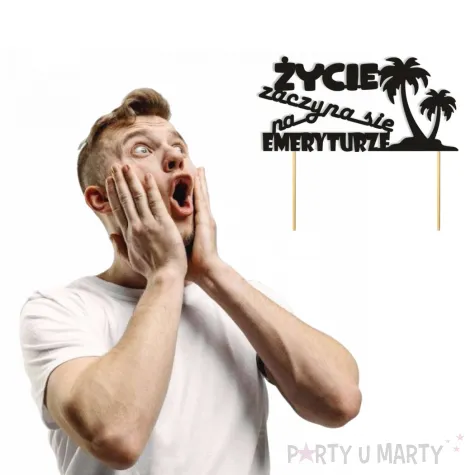 topper papierowy zycie zaczyna sie na emeryturze palmy czarny 15 x 14 cm