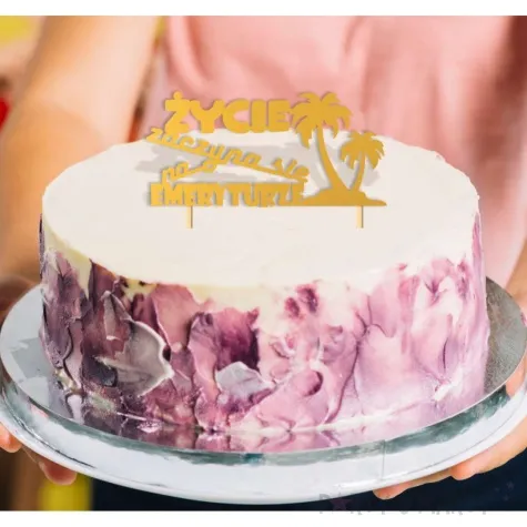 topper papierowy zycie zaczyna sie na emeryturze palmy zloty 15 x 14 cm