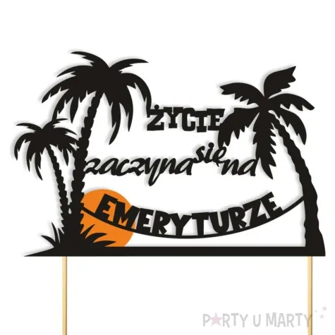 topper papierowy zycie zaczyna sie na emeryturze slonce czarny 16 x 17 cm