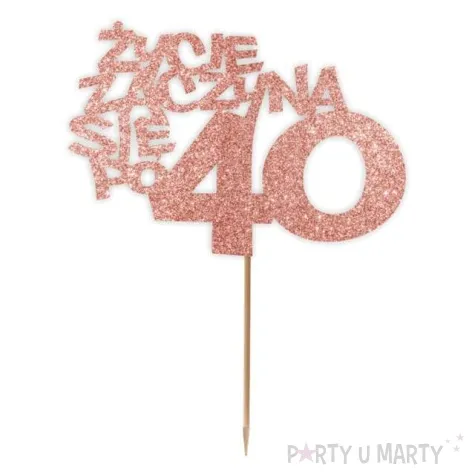 topper papierowy zycie zaczyna sie po 40 rose gold brokat 13 x 17 cm