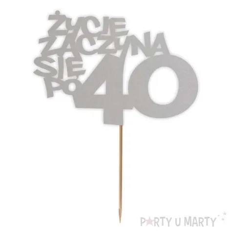 topper papierowy zycie zaczyna sie po 40 srebrny 13 x 17 cm