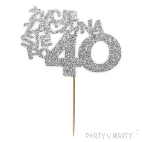 topper papierowy zycie zaczyna sie po 40 srebrny brokat 13 x 17 cm