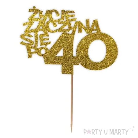 topper papierowy zycie zaczyna sie po 40 zloty brokat 13 x 17 cm