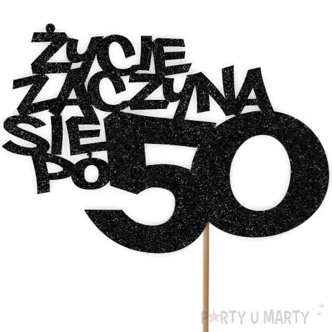 topper papierowy zycie zaczyna sie po 50 czarny brokat 13 x 17 cm