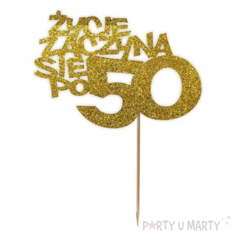 topper papierowy zycie zaczyna sie po 50 zloty brokat 13 x 17 cm