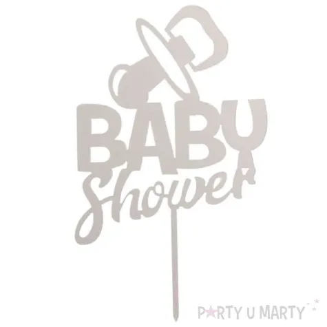 topper plastikowy baby shower smoczek srebrny dekora 16 cm