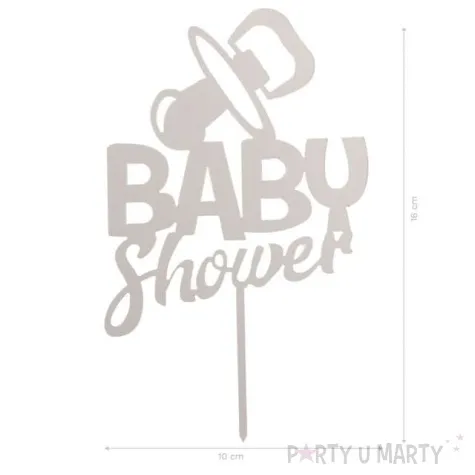 topper plastikowy baby shower smoczek srebrny dekora 16 cm