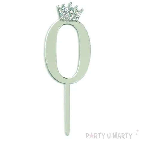 topper plastikowy cyfra 0 korona srebrna partypal